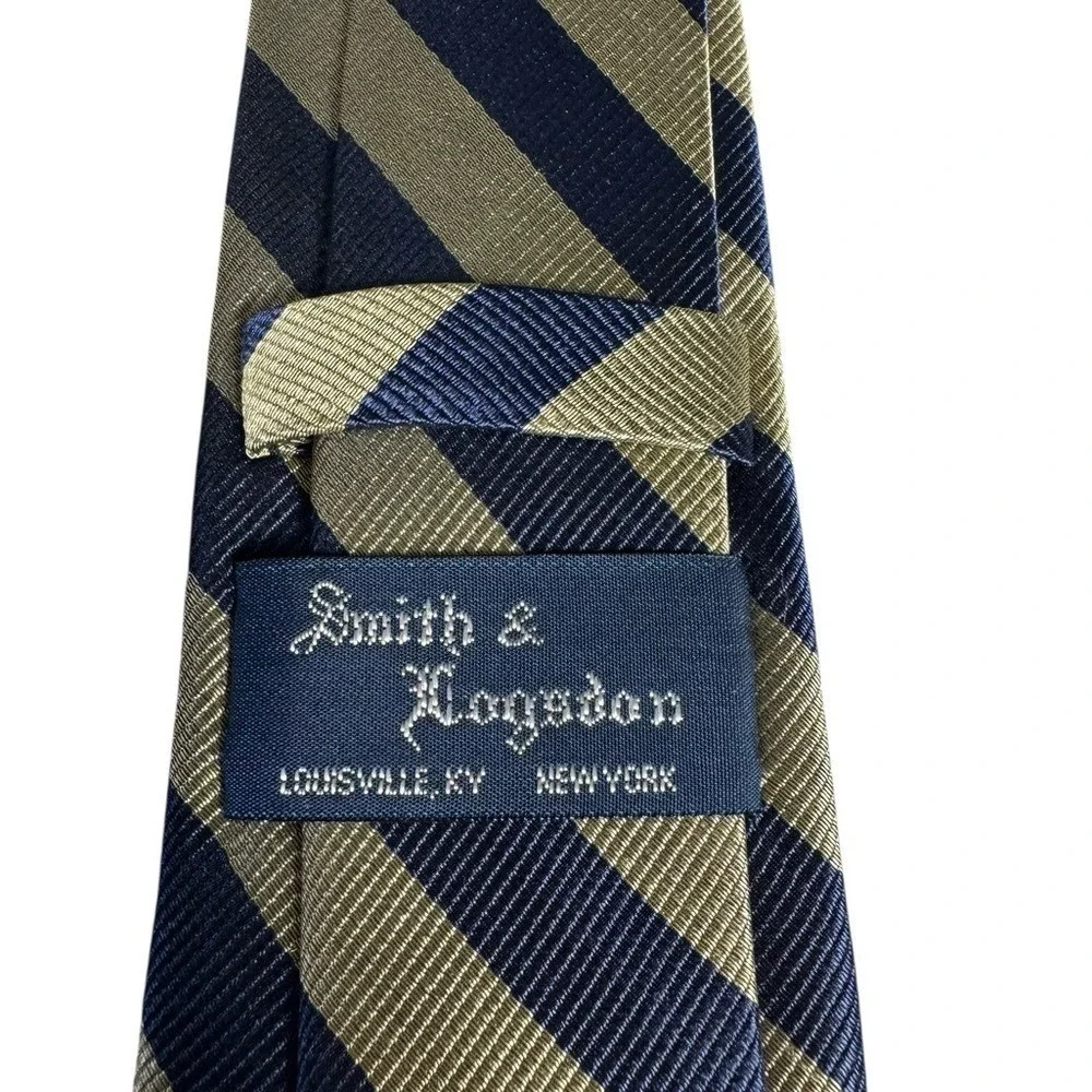 Smith & Logsdon‎ Mens Woven Tie Striped Blue Tan Preppy Academia New